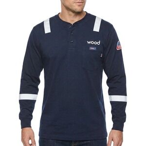LAPCO FR Shirt Mens 2XL Flame Resistant Henley Reflective Long Sleeve Work CAT2